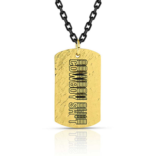 Montana Cowboy Sh*t Gold Dog Tag Necklace