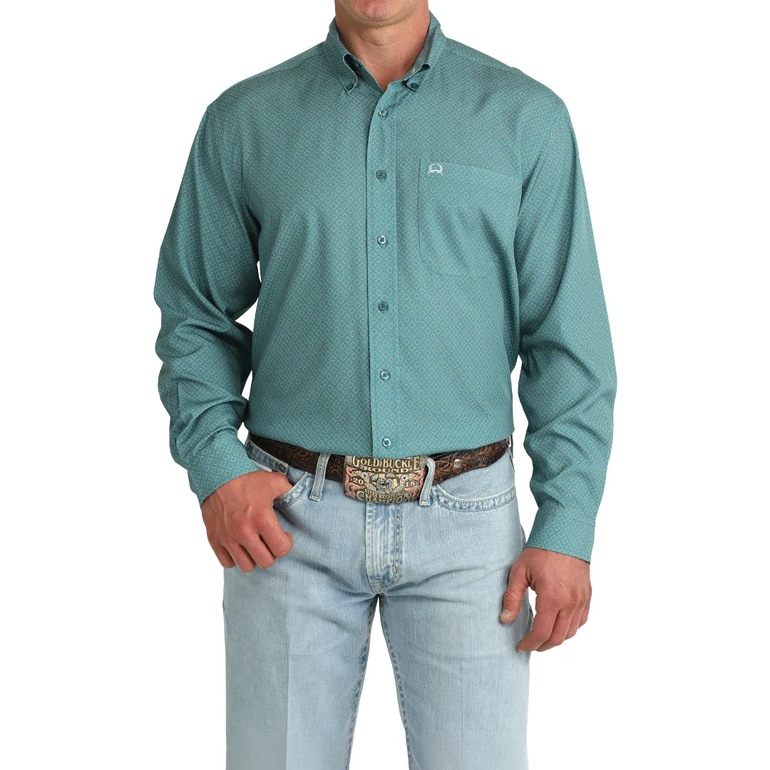 Cinch Men’s Arenaflex Shirt, Long Sleeve- Button Front, Teal MTW1724004