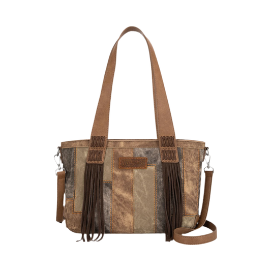 WRANGLER Purse, Tote, Crossbody, Brown Denim, Patchwork WG164-1830BR