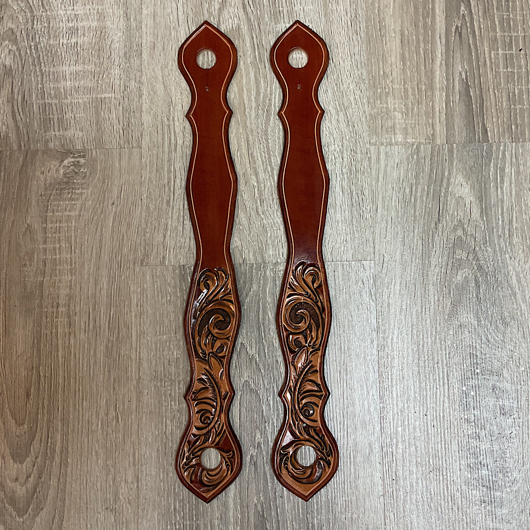 Twisted Pistol Design -Medium Oil Oak Leave Tooled Slobber Straps