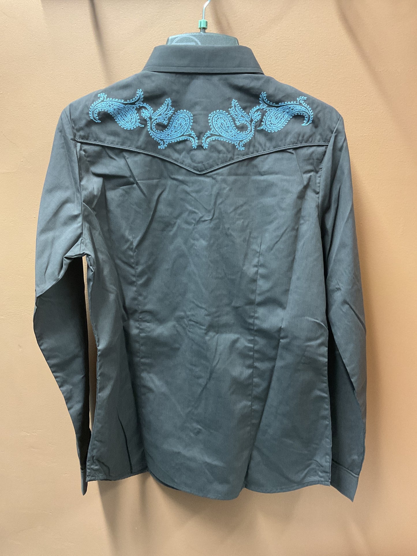 Roper Ladies Western Snap Shirt, Chocolate with  Blue Embroidery 03-050-017-7018