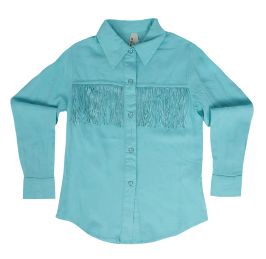 Roper Girl's Western Shirt - Long Sleeve, Snap, w/ Fringe, Turquoise 03-080-0592-4074