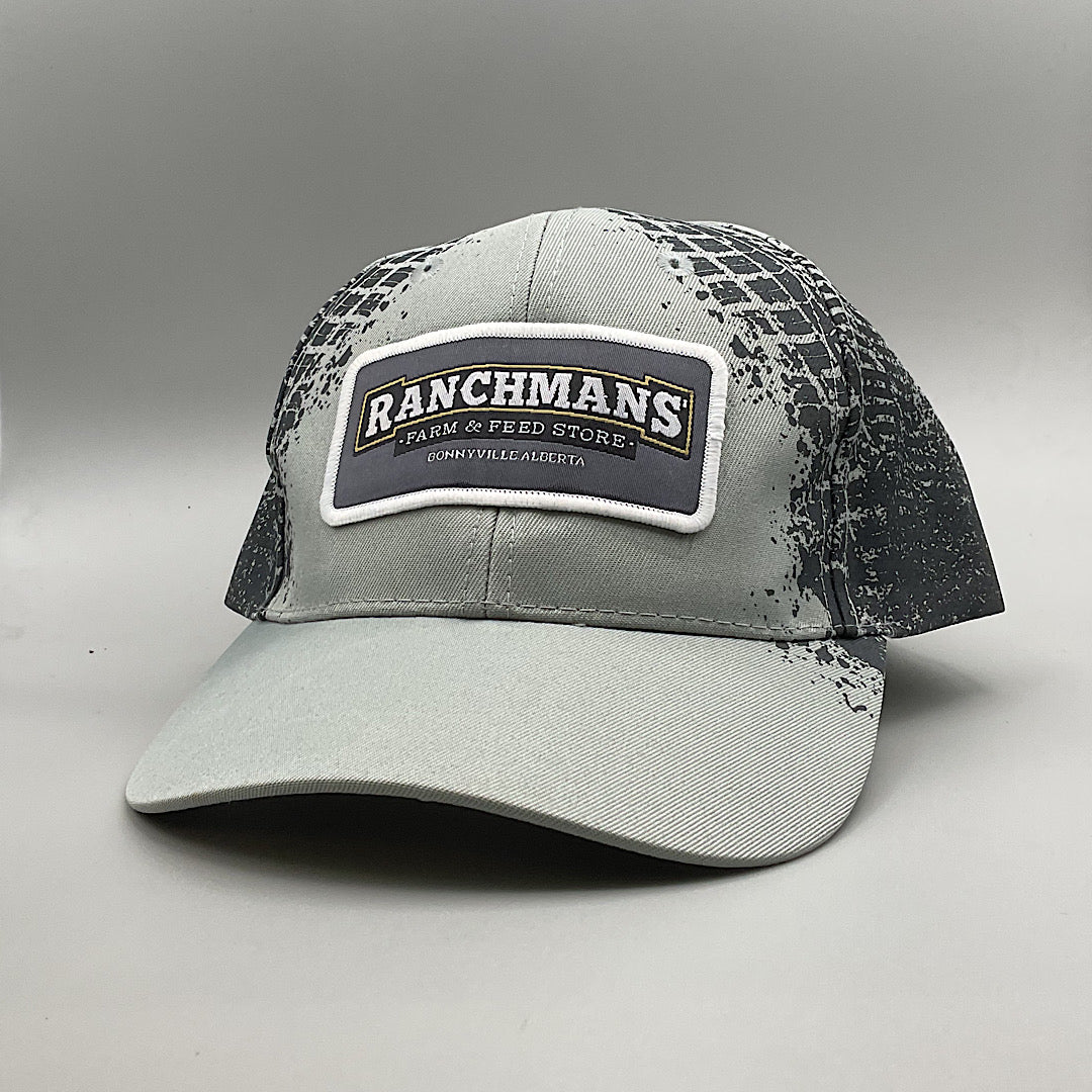 Ranchmans - Grey With Tire Tracks Print Patch Logo Velcro Back Men’s Ball Cap