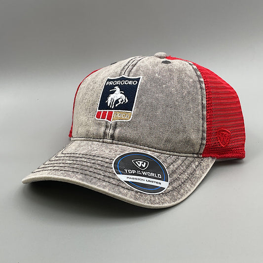 Distressed Grey Denim & Red PRCA Badge Snap Back Men’s Ball Cap