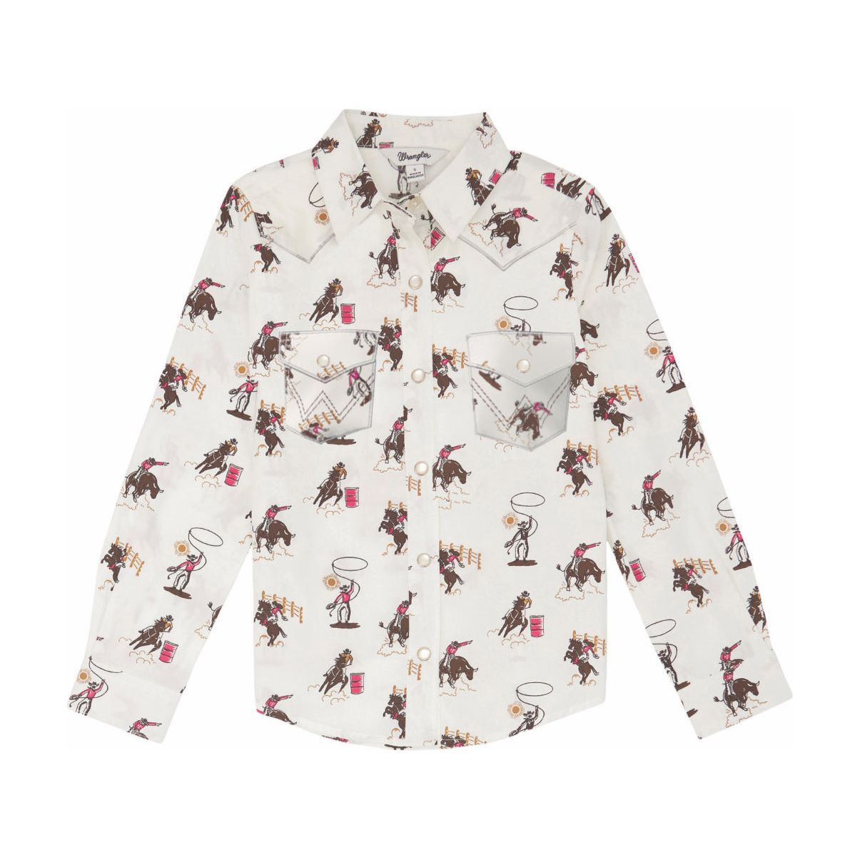 Girls' Rodeo Cowboy Print Long Sleeve Snap Shirt