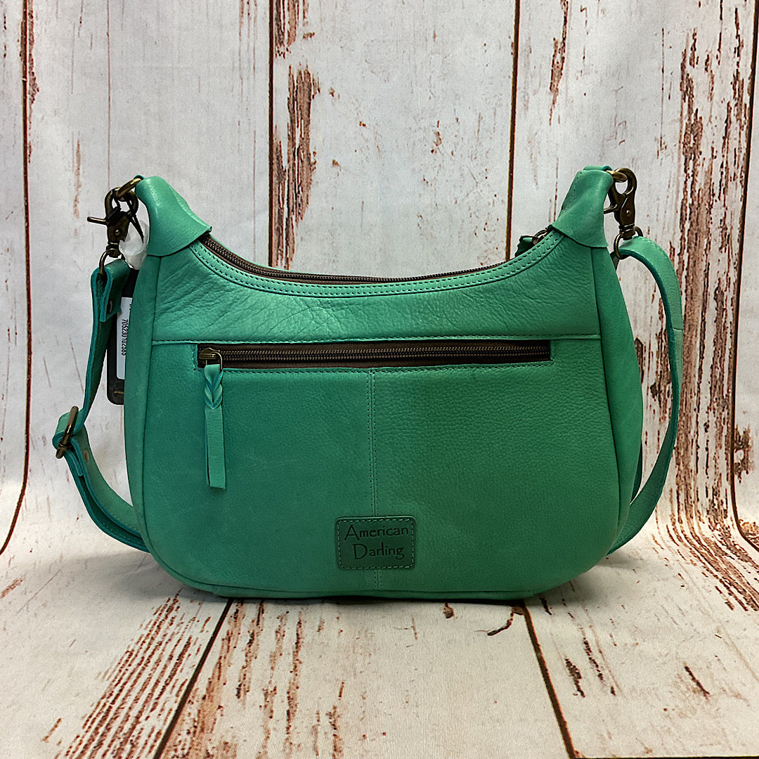 American Darling - Green Leather with Rider in Desert Scene Handbag ADBGM355