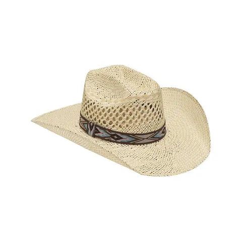 Twister Straw Cowboy Hat, Aztec Flatbow Band T78512
