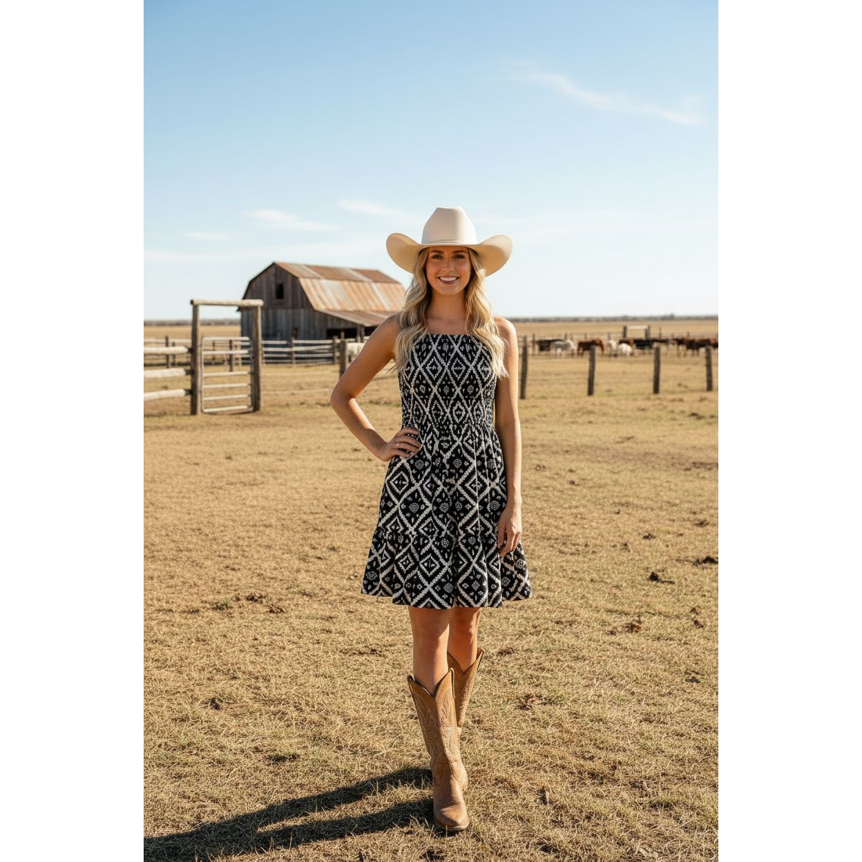 LUCKY & BLESSED - Black Aztec Flutter Dress 620453