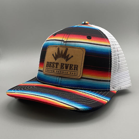 Best Ever Pads - Black Serape Print & White With Leather Badge Snap Back Men’s Ball Cap