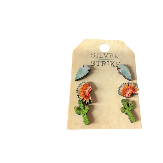 Silver Strike Earring Set (Arrow, Cactus, Headdress)  D460018797