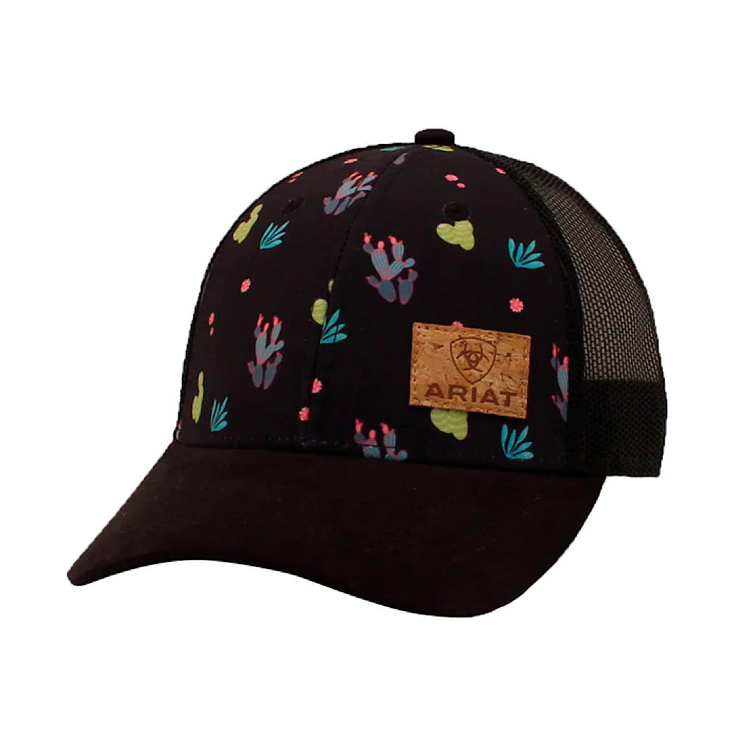 Ariat - Black & Black Cactus Pattern With Ariat Faux Cork Bill Snap Back Ladies Ball Cap A300058001