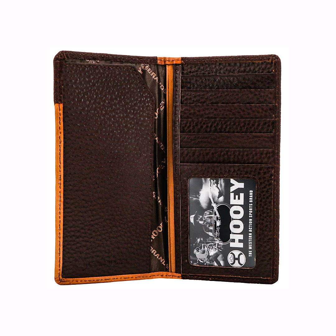 Hooey - Top Notch Brown & Tan Tooled with Ivory Inlay Leather Men’s Checkbook Cover/Rodeo Wallet HW008-TNBR