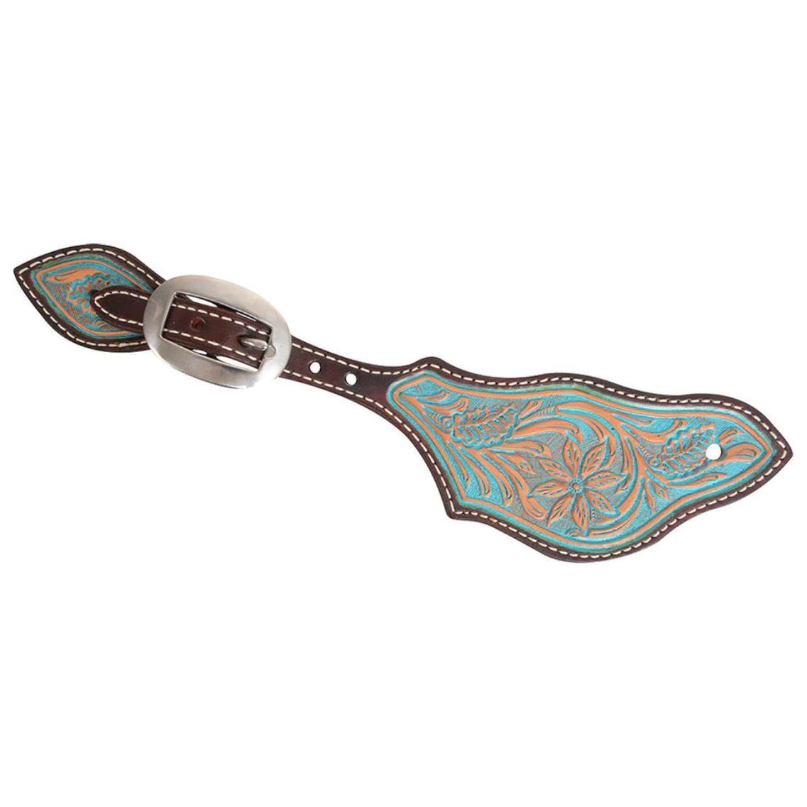 Martin Saddlery Rancher Spur Strap Desert Flower Tooled Turquoise