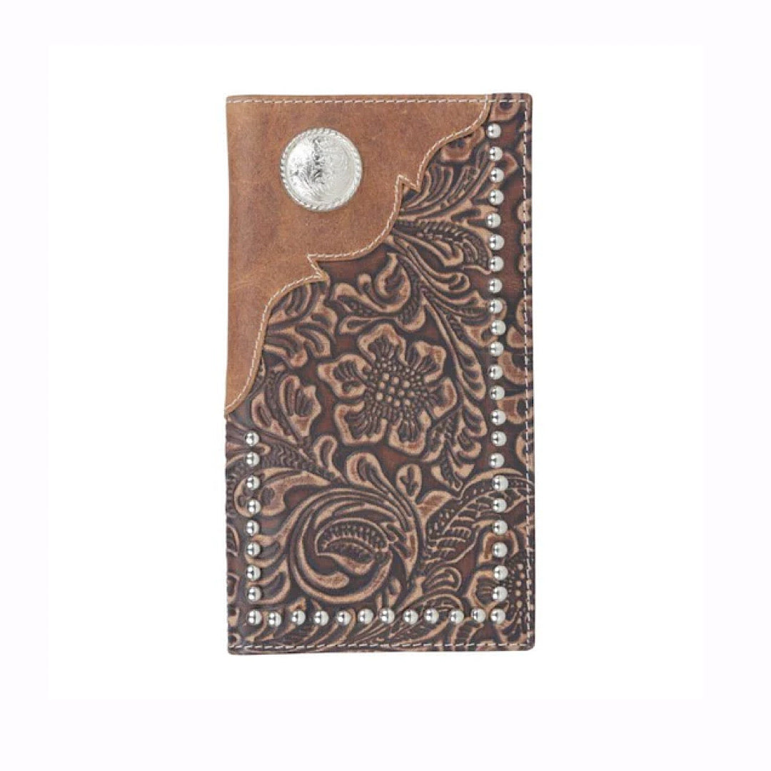 Myra Bag - Vintage Ultra Brown Tooled Men’s Checkbook Cover/Tall Wallet S-3856