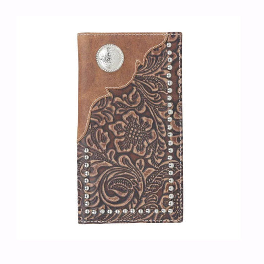 Myra Bag - Vintage Ultra Brown Tooled Men’s Checkbook Cover/Tall Wallet S-3856