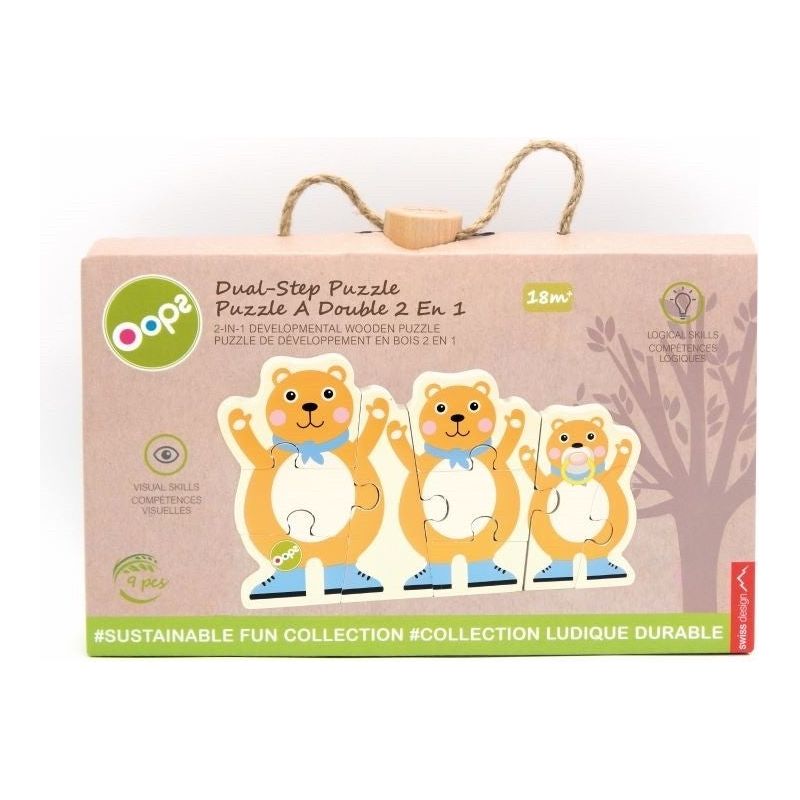 Oops - Bears Dual-Step 2 in 1 Developmental Wooden Puzzle OP1601711