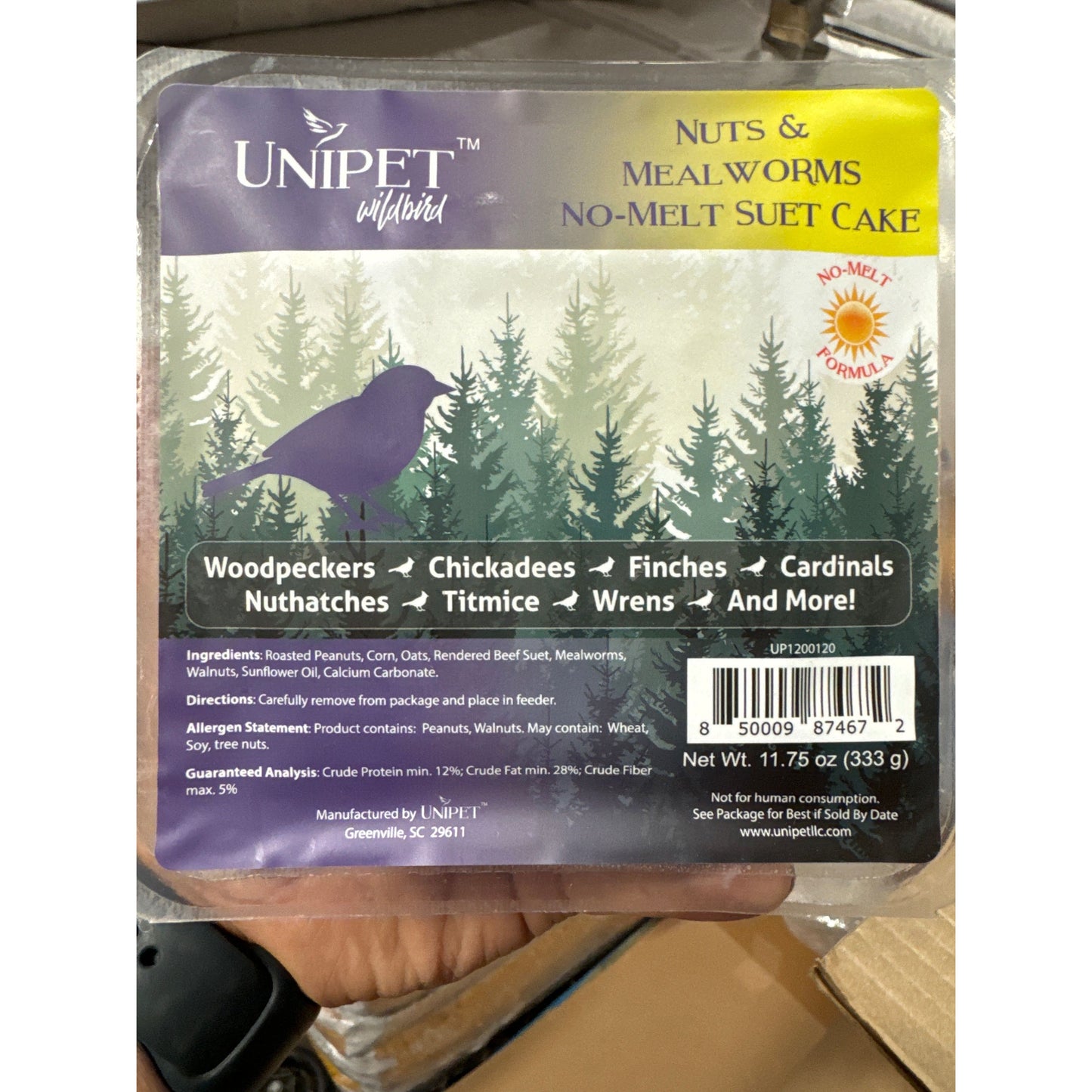 Unipet Wildbird Nuts & Mealworms Suet Cake