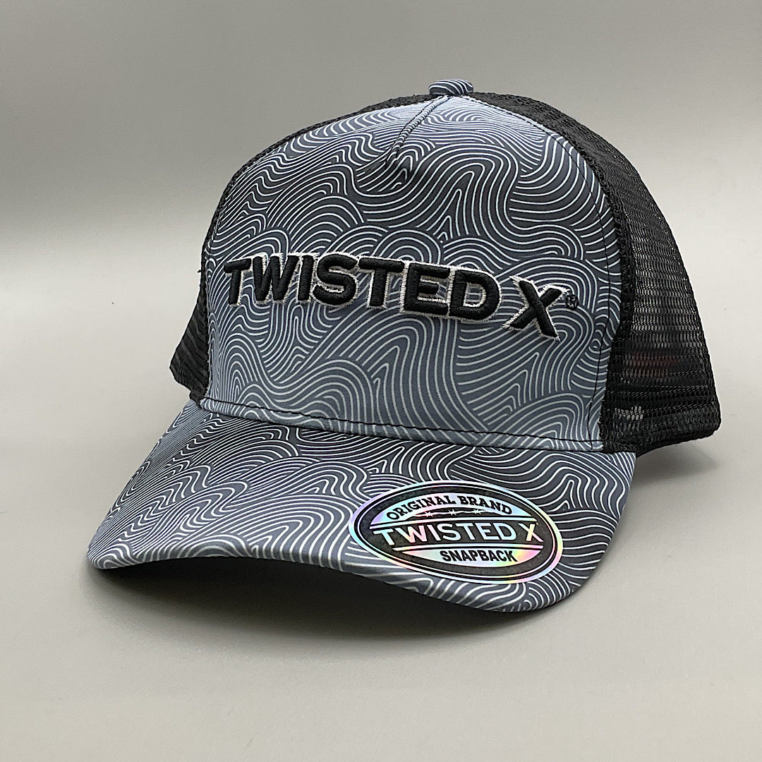 Twisted X - Charcoal Wave Pattern & Black Embroidered Black Logo Snap Back Men’s Ball Cap XC-150