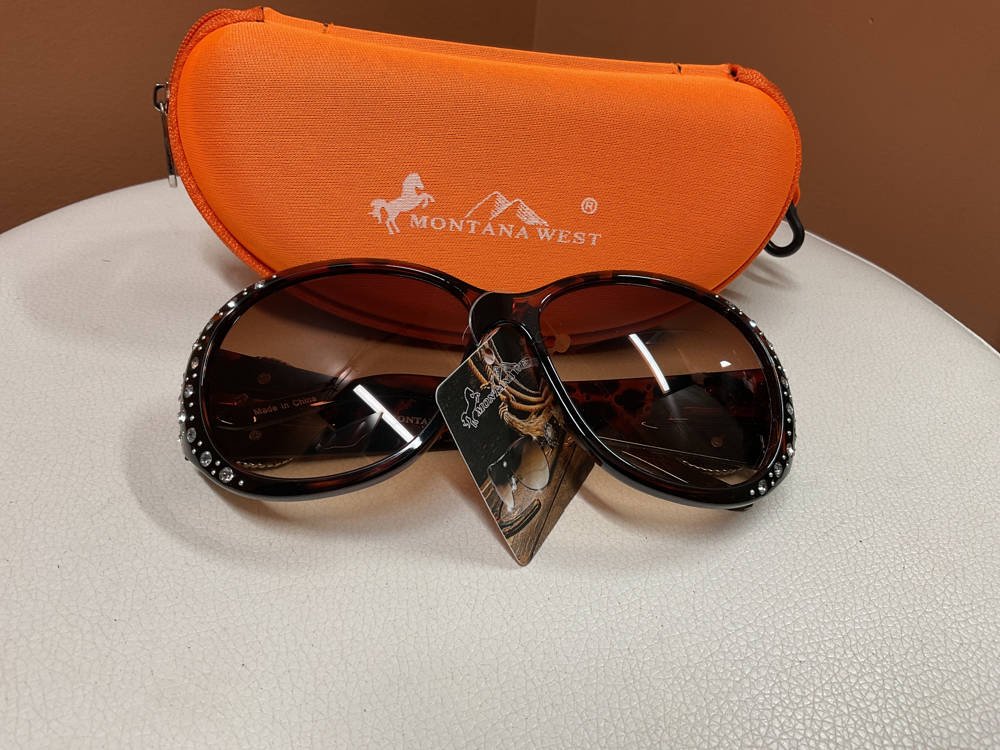 Montana West Sunglasses with Case, Rhinestone Skull, X002R8QG9D