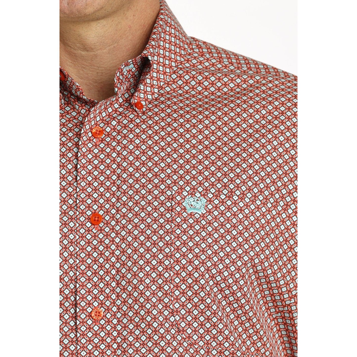 Men’s Cinch red geometric print button up short sleeve