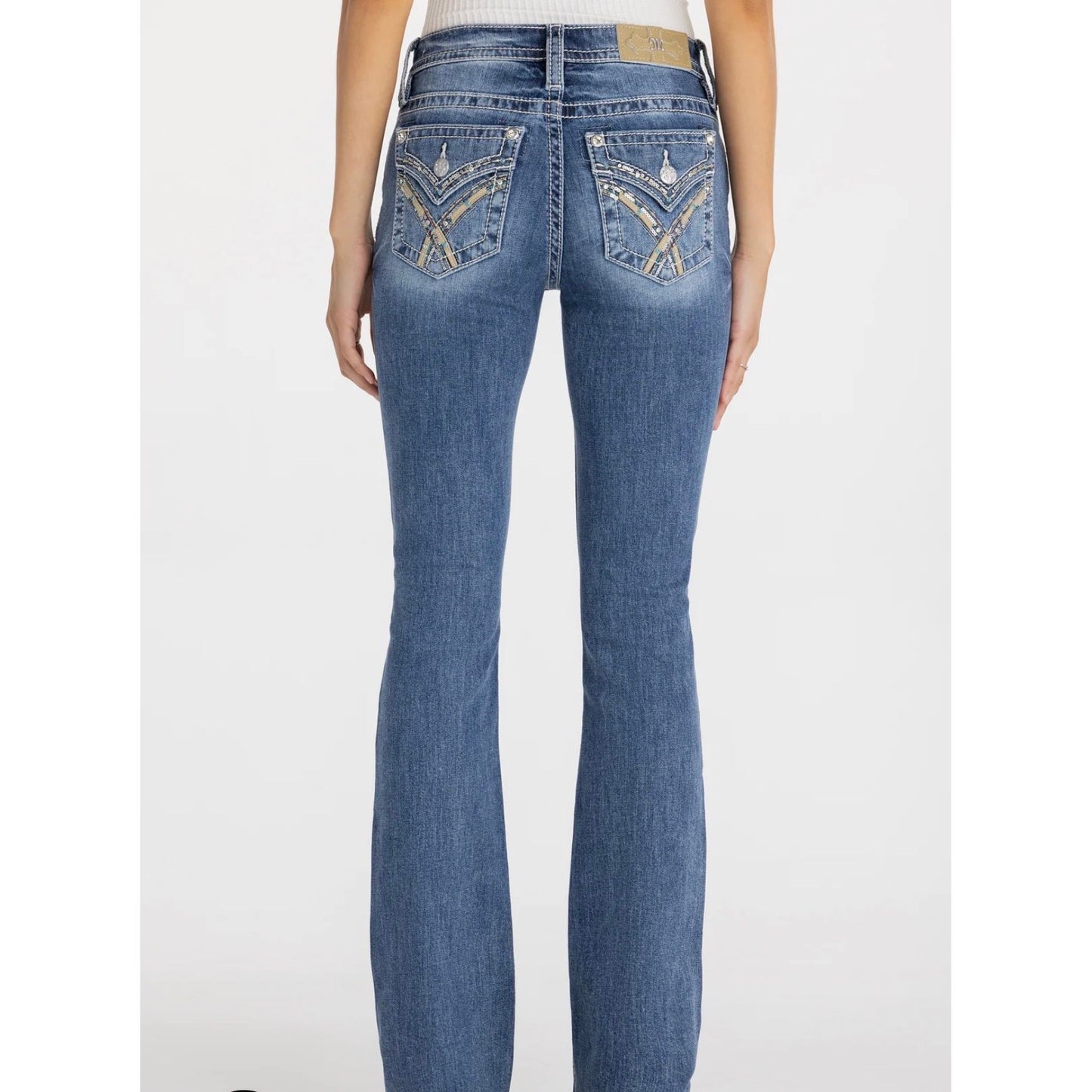 Miss Me Women's Avery Cross Stitch Mid-Rise Bootcut Jeans M9528BL