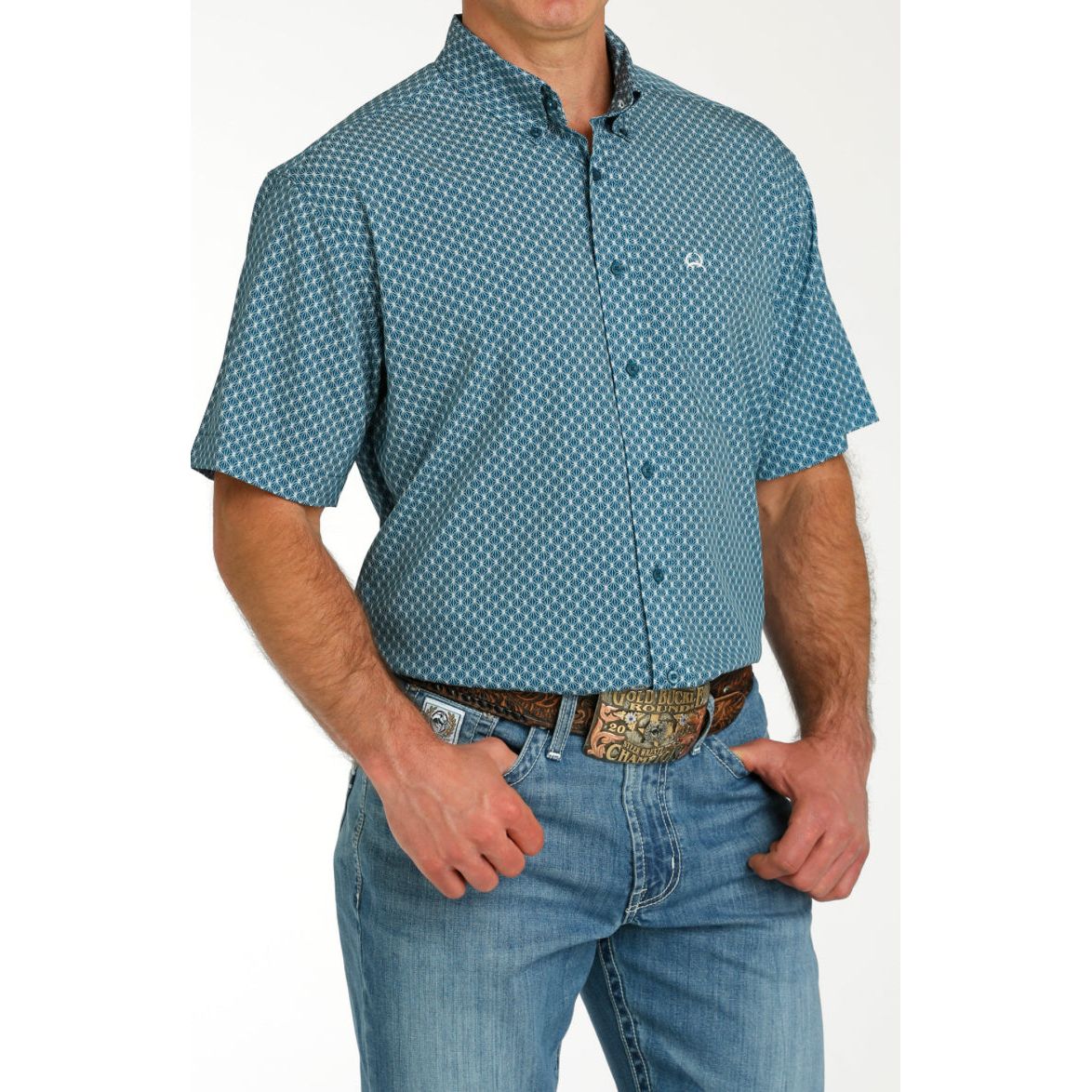 CINCH MEN'S TEAL PRINT ARENA FLEX SHIRT