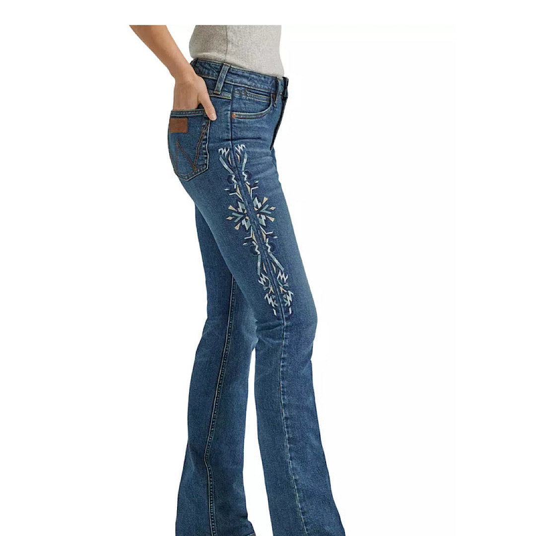 Ladies Wrangler Retro Embroidered High Rise Slim Bootcut