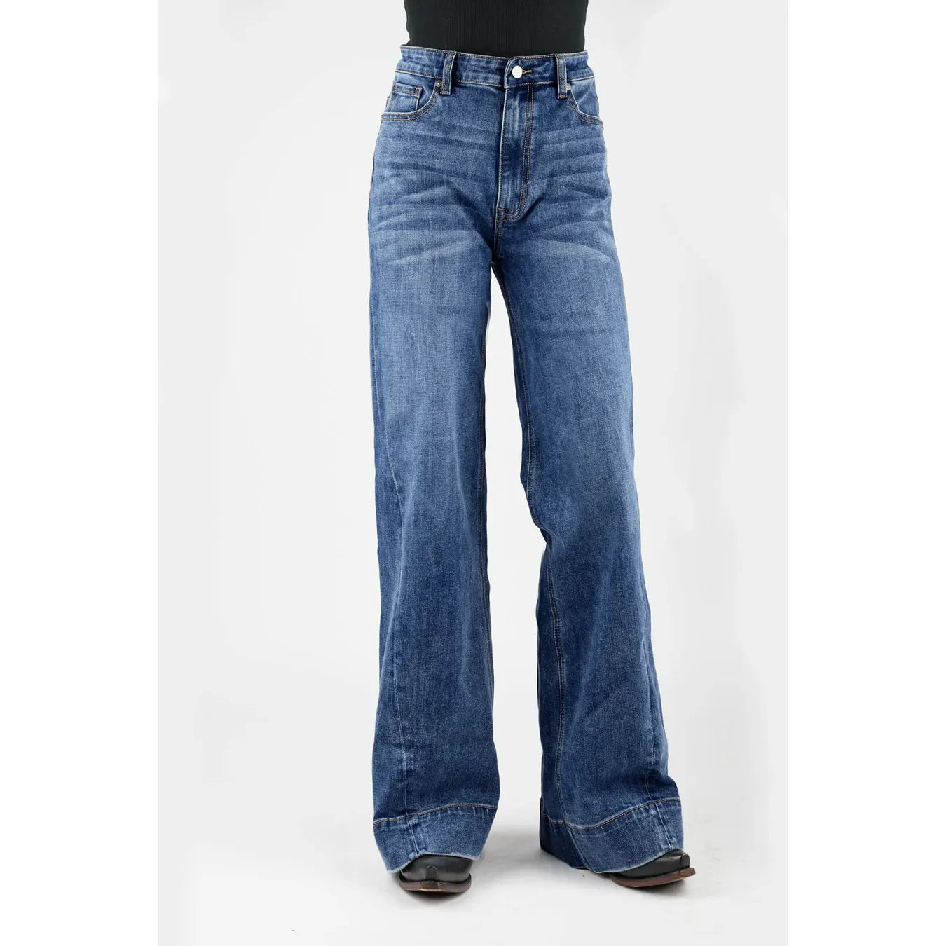 TIN HAUL WOMENS JEANS BUTTON GOLD CURVED EMBROIDERY ON BACK PKT 10-054-0870-4003BU