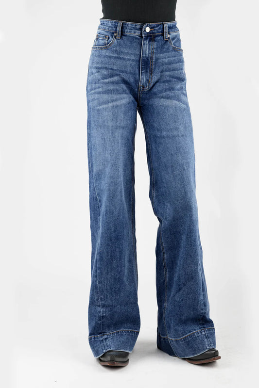 TIN HAUL WOMENS JEANS BUTTON GOLD CURVED EMBROIDERY ON BACK PKT 10-054-0870-4003BU