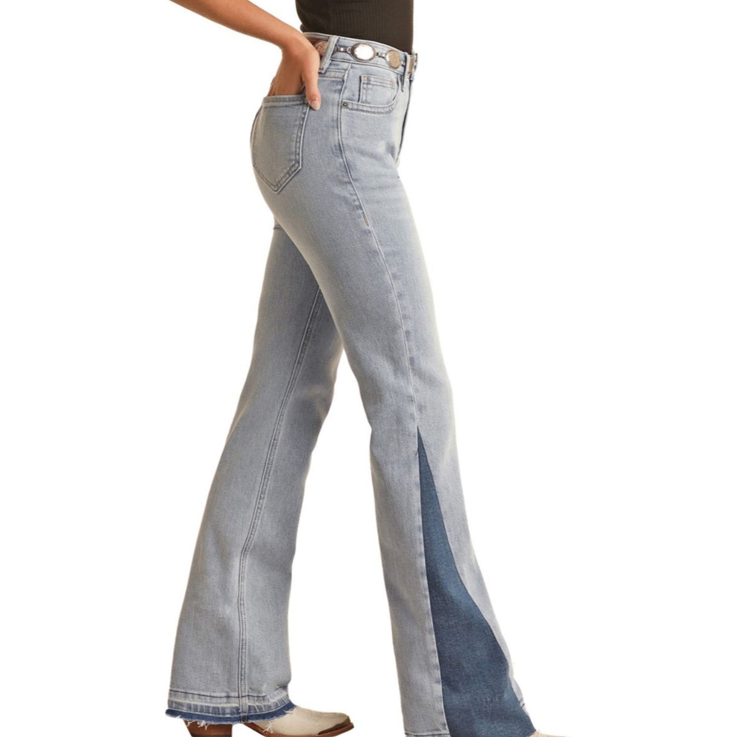 LADIES ROCK & ROLL SIDE INSERT FLARE REGULAR FIT BOOTCUT JEANS