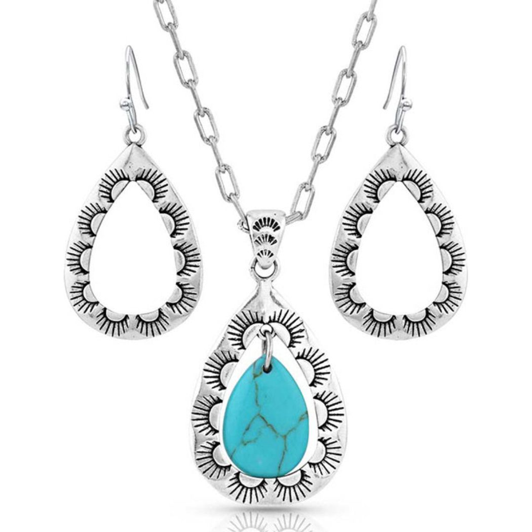 Montana Silversmiths Roadrunner Turquoise Scalloped Jewelry Set, JS5129