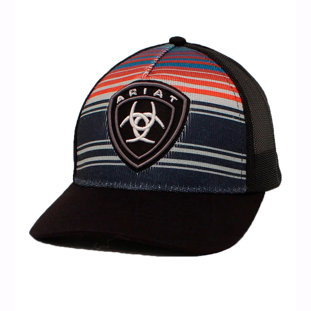 Ariat - Black & Multi Colored Stripe Pattern With Ariat Embroidered Shield Logo Snap Back Men’s Ball Cap A300027001