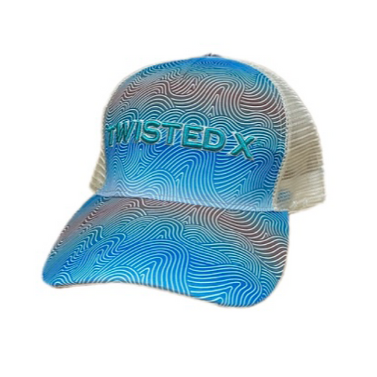 Twisted X - Blue Wave Pattern & Cream Embroidered Turquoise Logo Snap Back Men’s Ball Cap XC-148