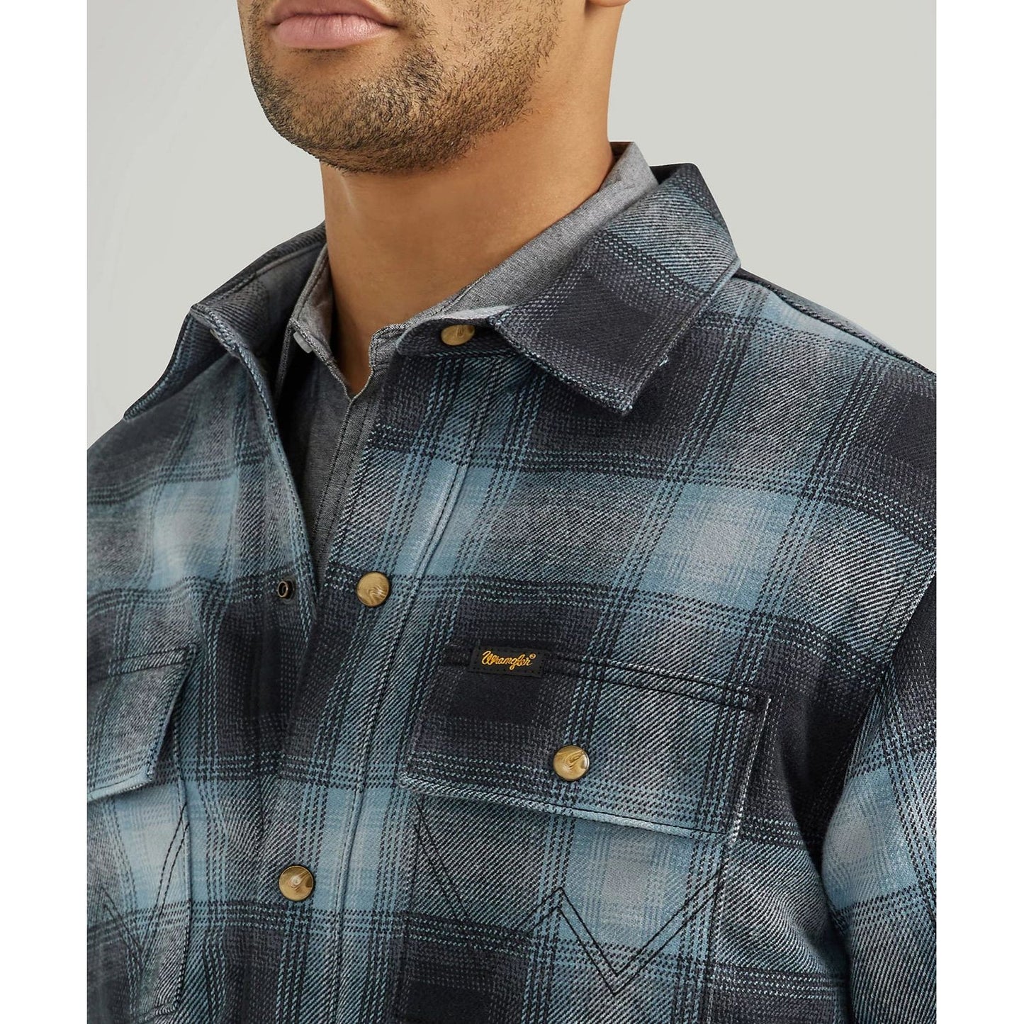 MEN'S WRANGLER SHERPA LINED FLANNEL SHIRT JACKET IN MID- STATE