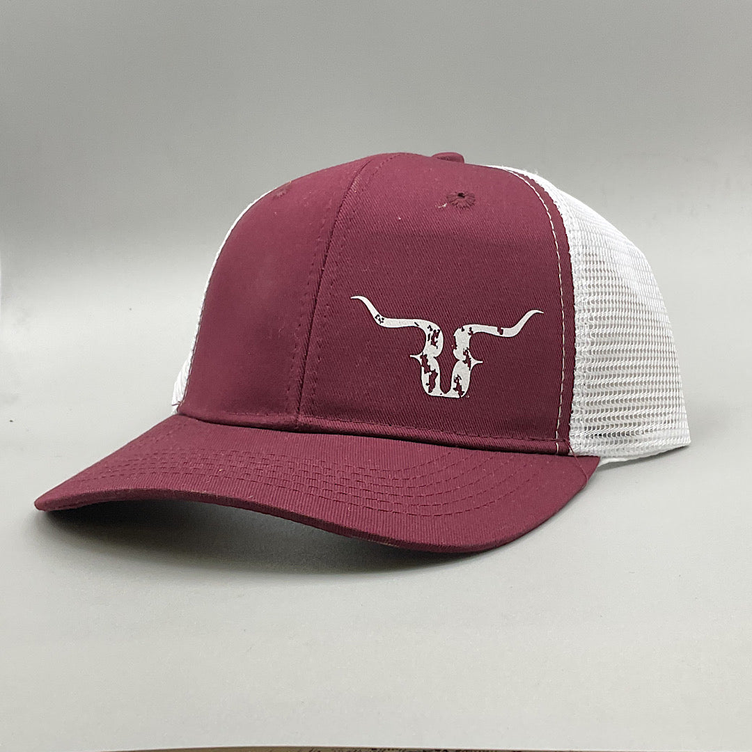 Ranch Rags - Burgundy & White With Logo Snap Back Men’s Ball Cap