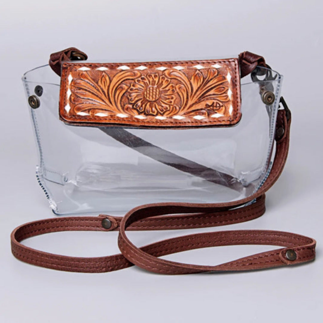 American Darling - Clear Body with Tooled & Buckstitch Leather Handbag ADBGZ303A