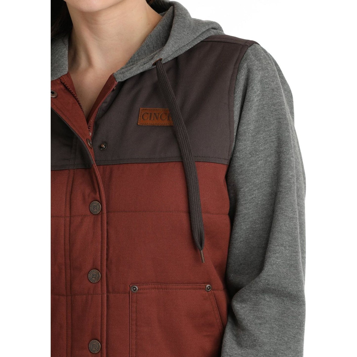 WOMEN'S CANVAS HOODIE JACKET - GRAY/BURGUNDY