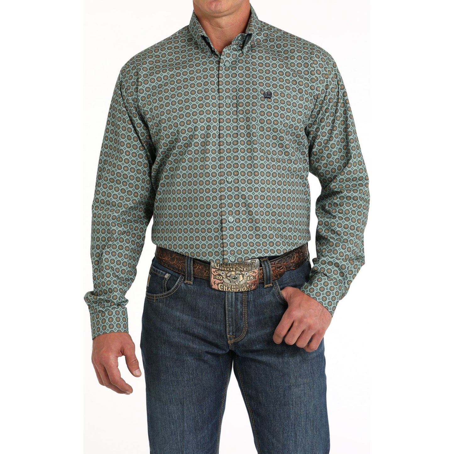 CINCH GREEN GEOMETRIC PRINT - MENS SHIRT