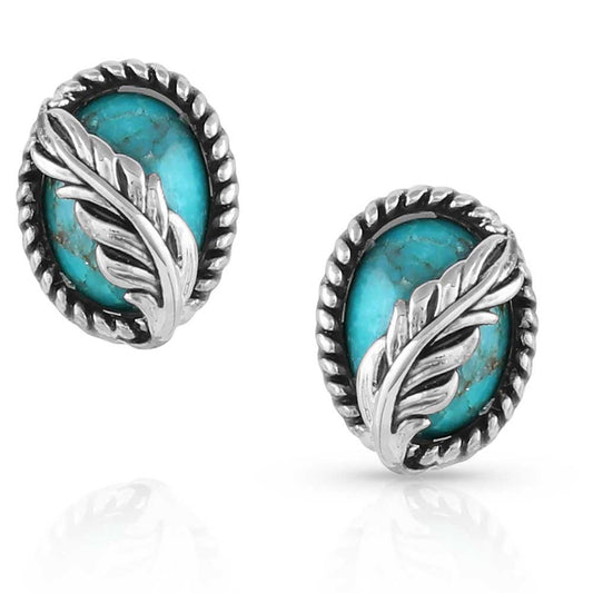 World's Feather Turquoise Post Earrings