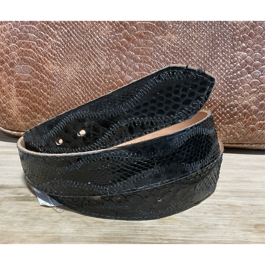 Men’s Belt, Black Snakeskin Leather * strap only