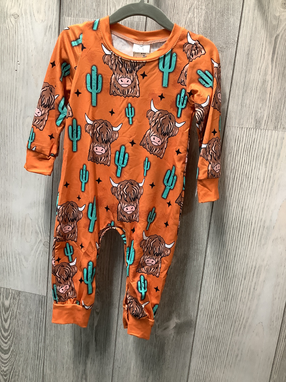 Baby Infant Romper Sleeper, Highland cow cactus Orange, Snaps