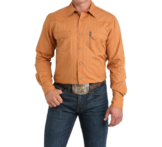 Cinch Men's Brown Western Modern Stripe Snap Shirt MTW1301087