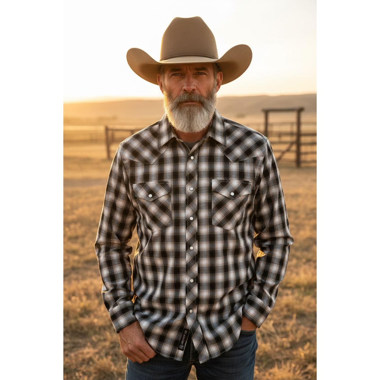 Roper Men’s Western Shirt - Long Sleeve, Snap, Black Plaid 1-01-101-2026