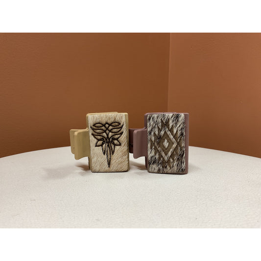 Hair Claw Clips - Cowhide, Various Designs 2”