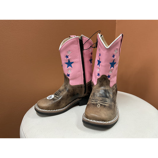 Old West Youth Cowboy Boot, Square Toe, Pink Top, BSI1963