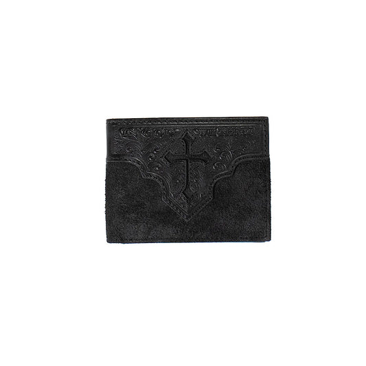 Nocona - Black Roughout Cross Men’s Passcase Bifold Wallet N5413701