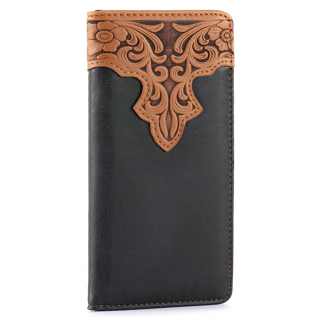 MONTANA WEST EMBOSSED VINTAGE FLORAL MEN'S BIFOLD LONG WALLET MW-07BK