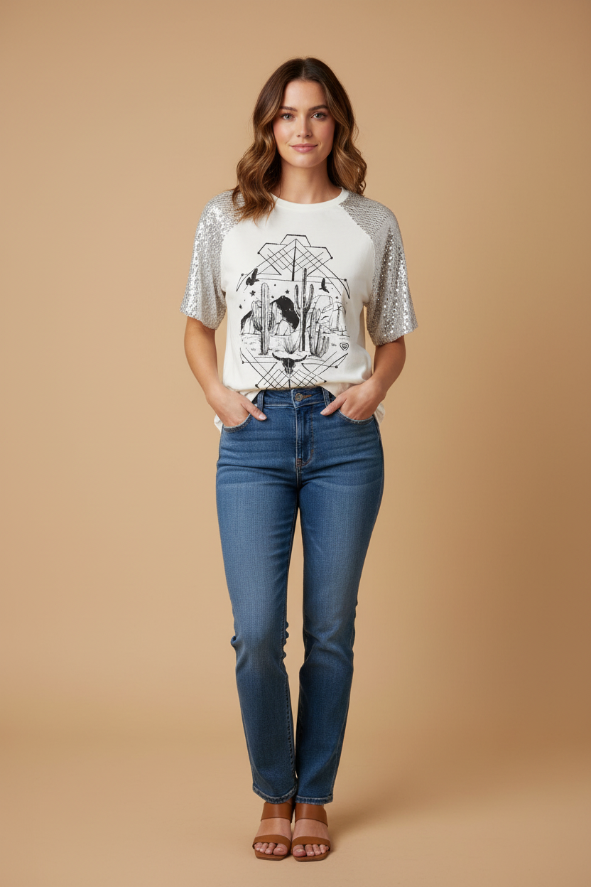 Rock & Roll Ladies Sequin Tee BW21T08426