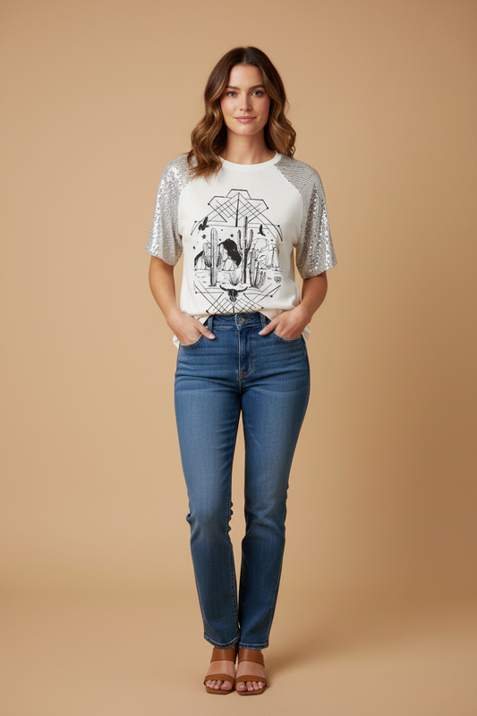 Rock & Roll Ladies Sequin Tee BW21T08426