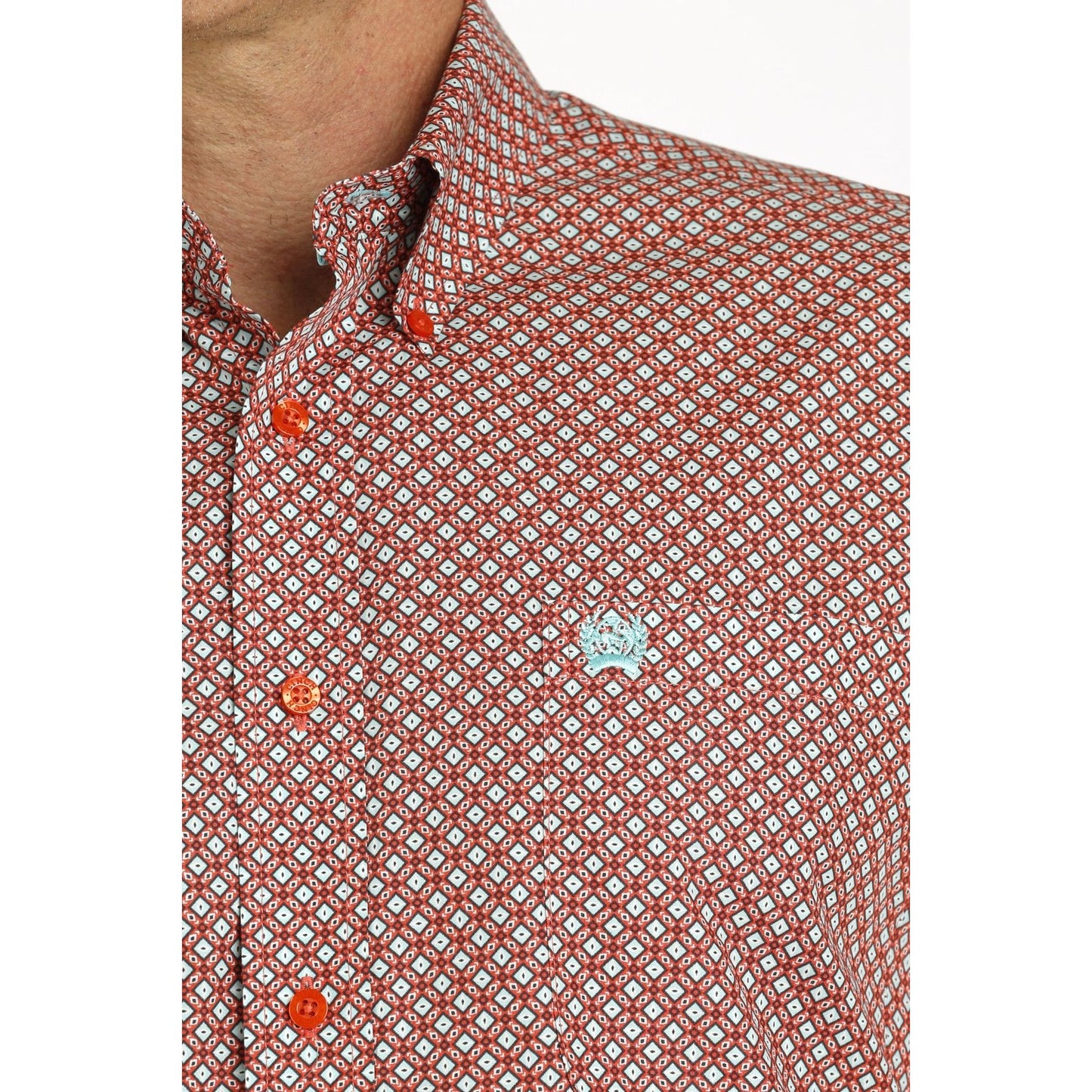 Men’s Cinch Red Geometric Print Button Up Long Sleeve Shirt